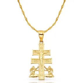 14K Gold Crucifix Cross of Caravaca Pendant with 1.2mm Singapore Chain