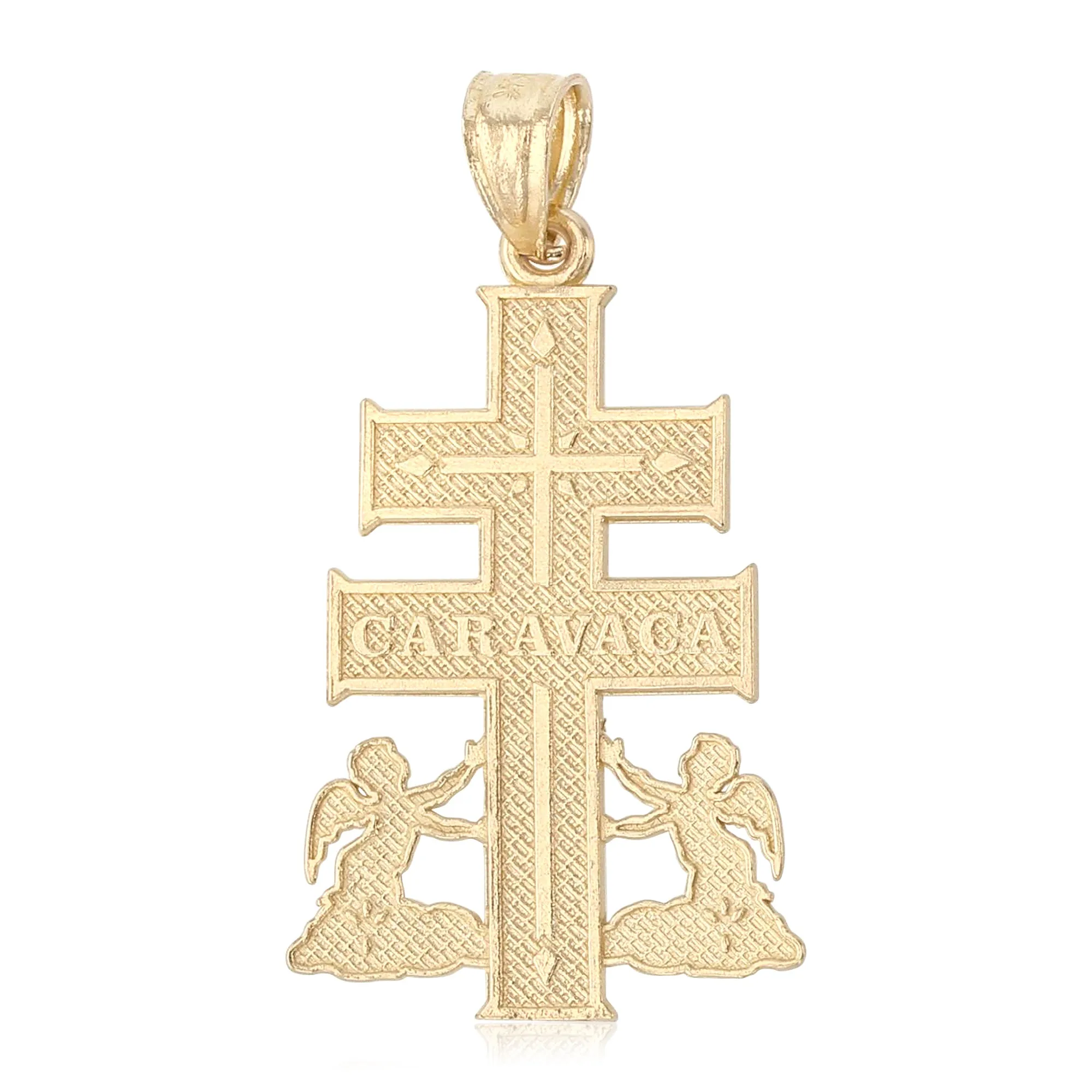 14K Gold Crucifix Cross of Caravaca Pendant with 1.5mm Flat Open Wheat Chain