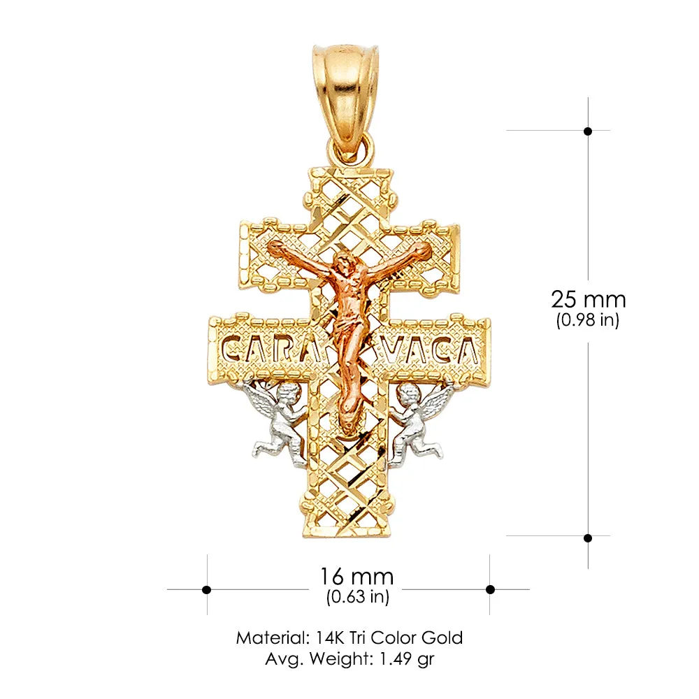 14K Gold Crucifix Cross of Caravaca Pendant with 2.1mm Valentino Chain