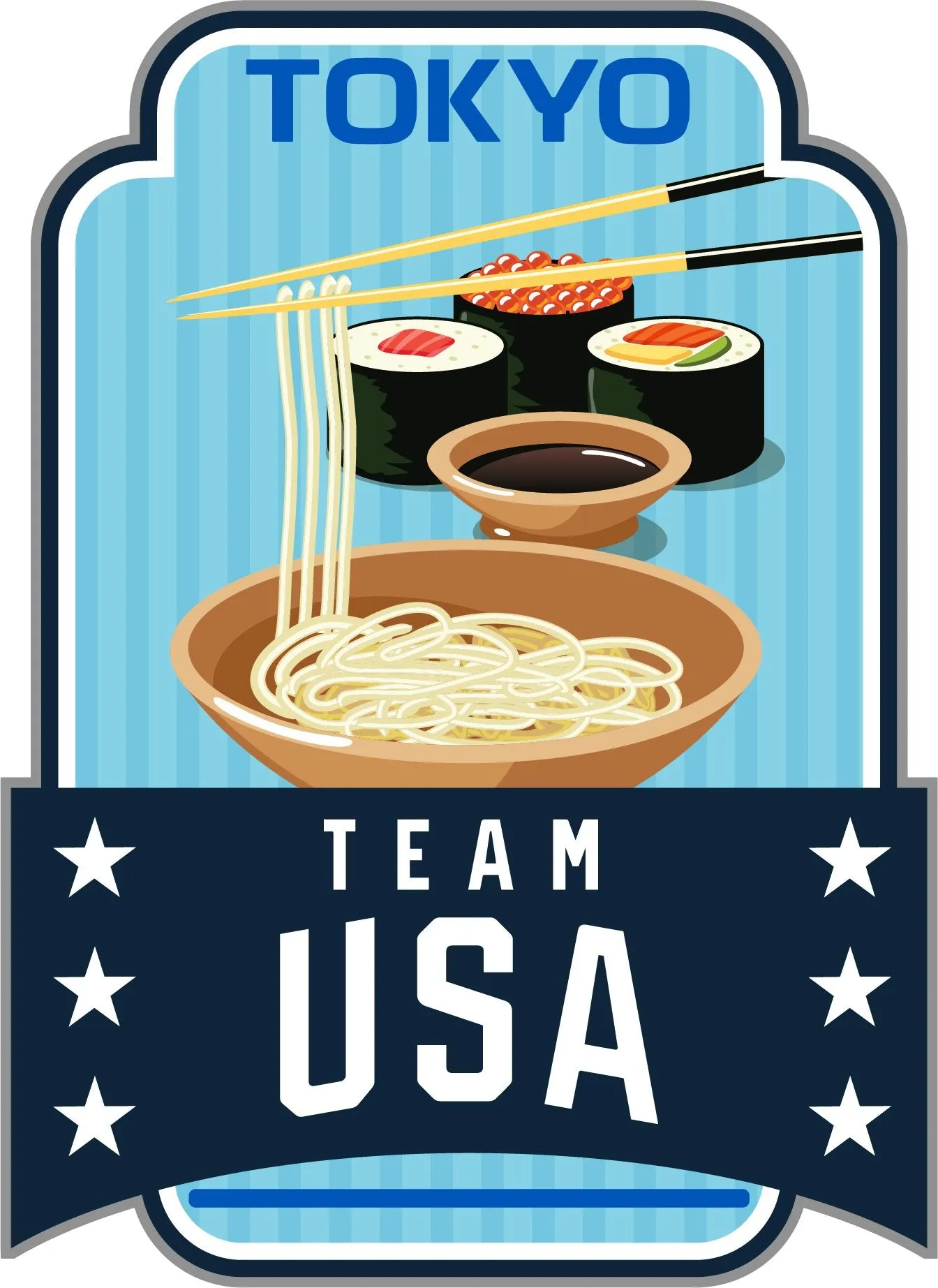 2020 Summer Olympics Tokyo Japan "Team USA" Sushi & Noodles Metal Lapel Pin