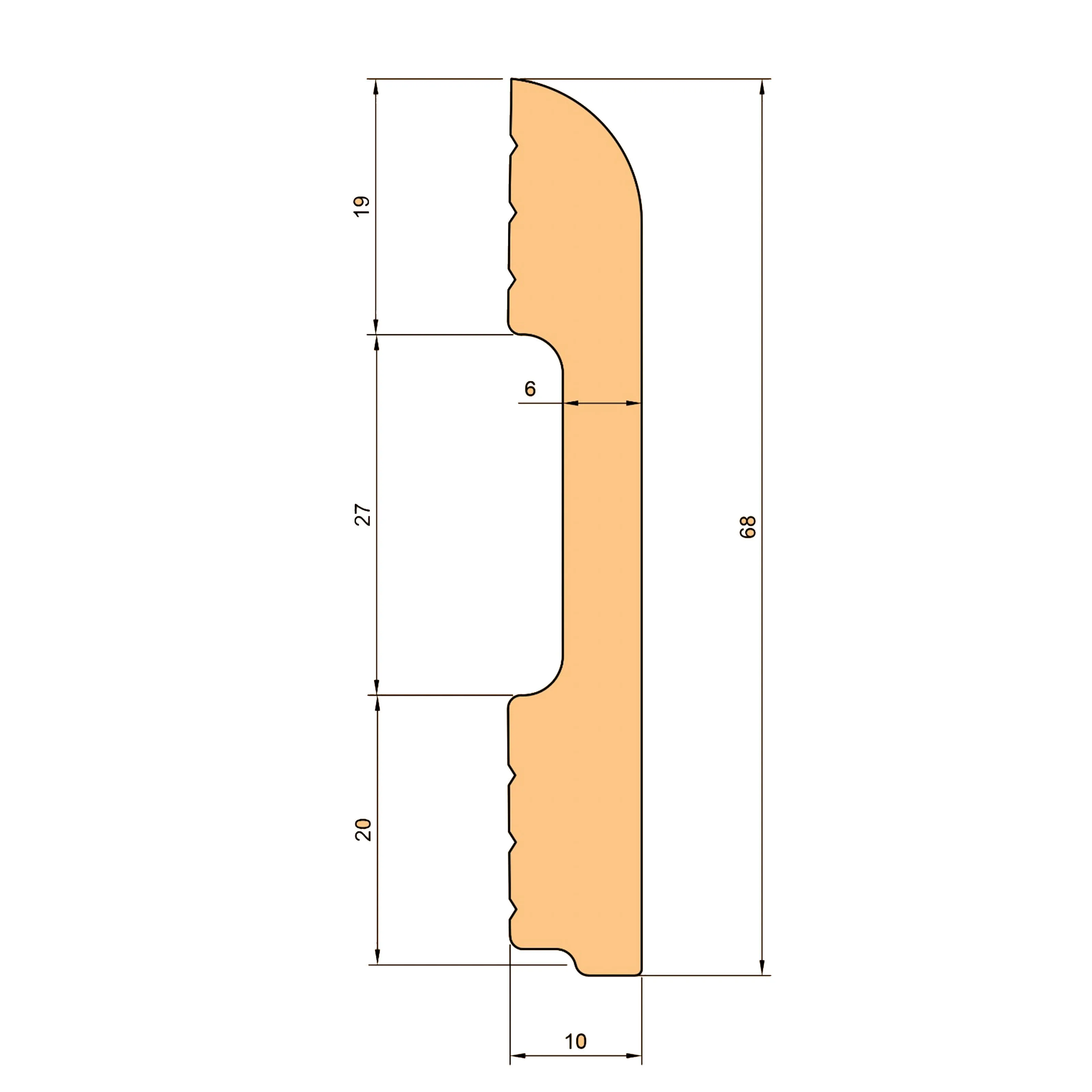 78ml Bancale di Battiscopa BC Spazzolato in POLIMERI EqualWood HI-TEC 68x10mm Bianco, Alluminio ecc.