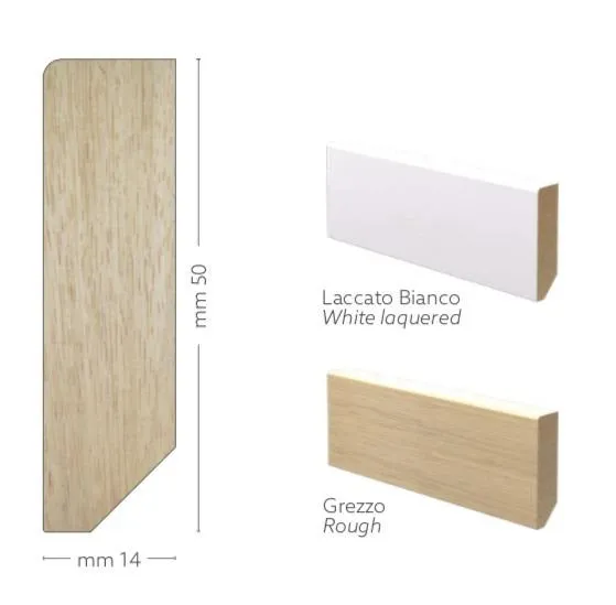 96ML Battiscopa Zoccolino in LEGNO MASSELLO Moderno squadrato 50X14 Bianco o grezzo