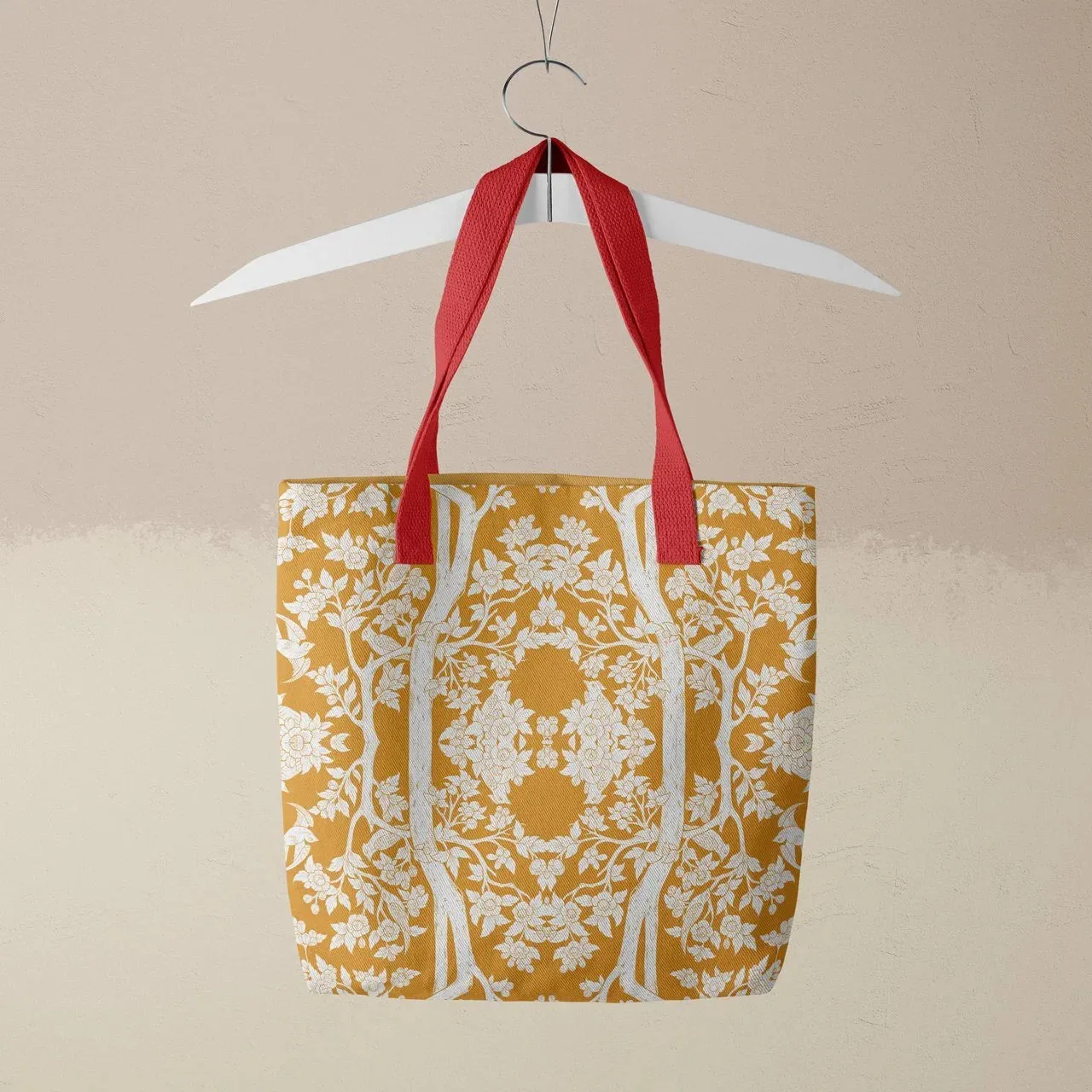 Aviary Tote - Goldfinch Orange Bird Pattern Shopping Tote