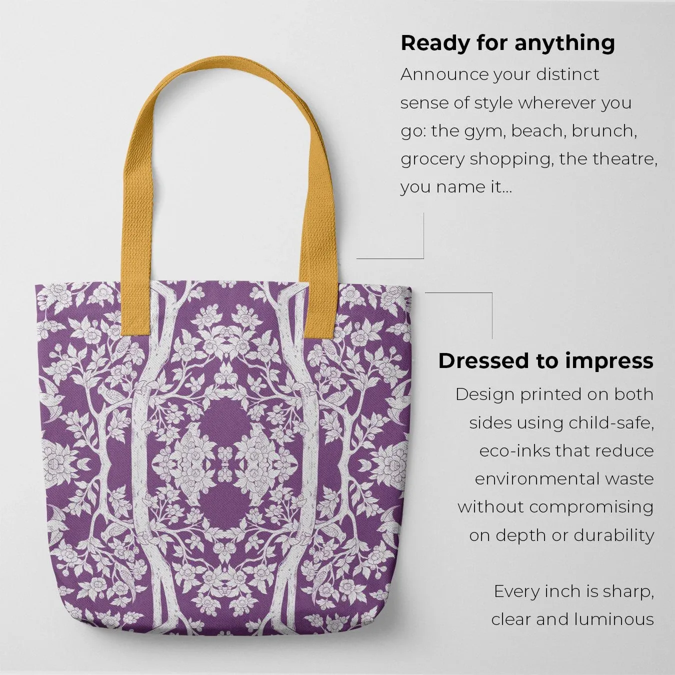 Aviary Tote - Purple Finch Bird Pattern Shopping Tote