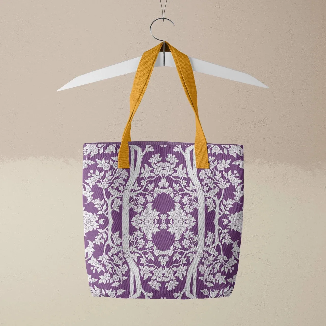 Aviary Tote - Purple Finch Bird Pattern Shopping Tote