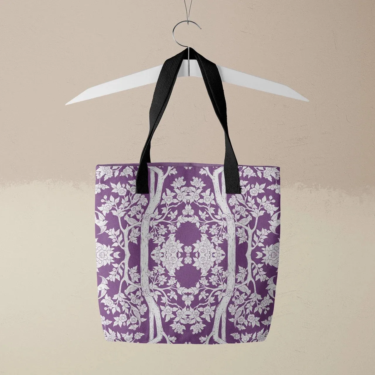 Aviary Tote - Purple Finch Bird Pattern Shopping Tote