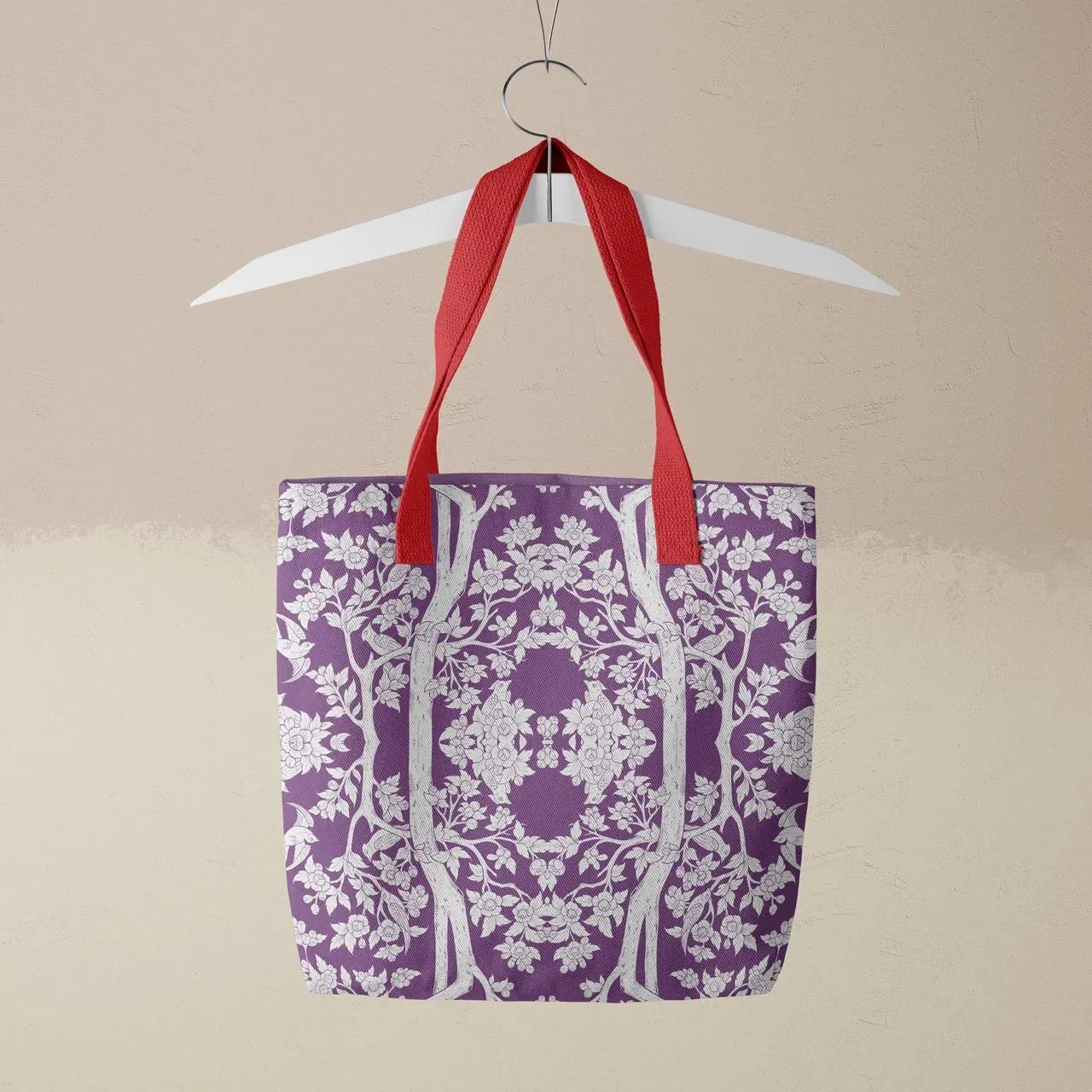 Aviary Tote - Purple Finch Bird Pattern Shopping Tote