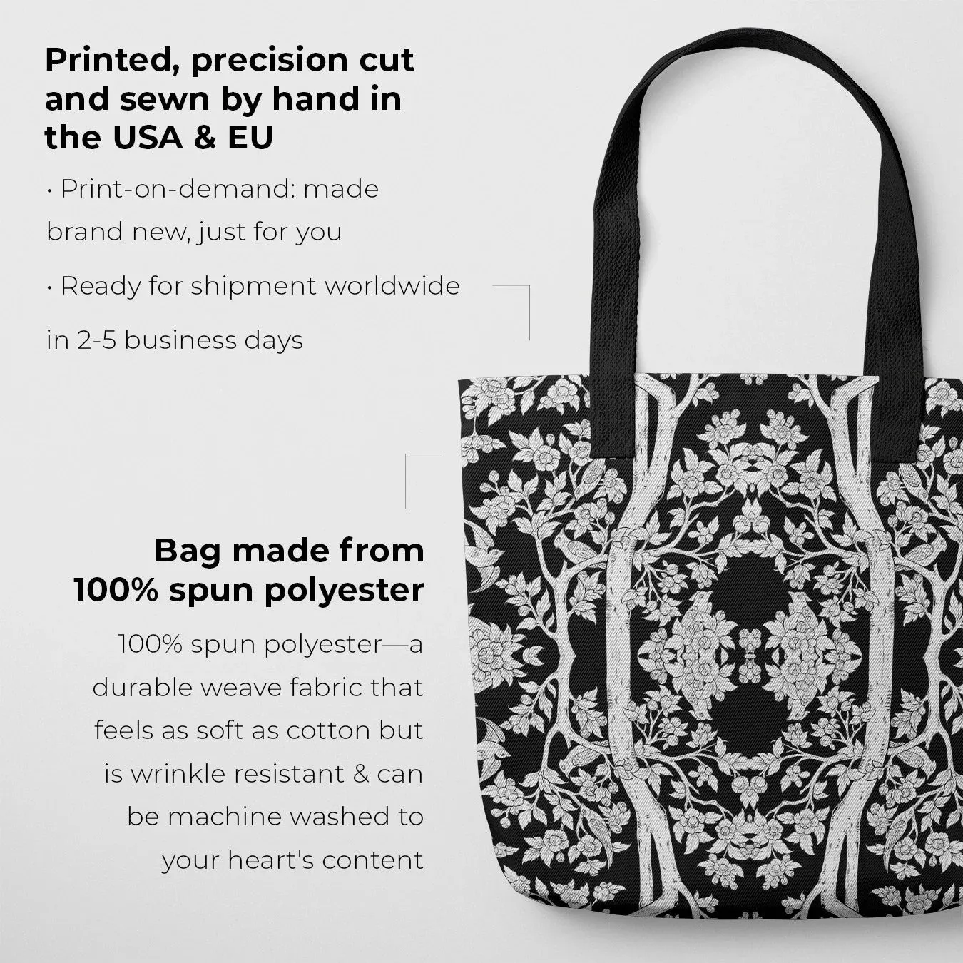 Aviary Tote - Raven Black Bird Pattern Shopping Tote