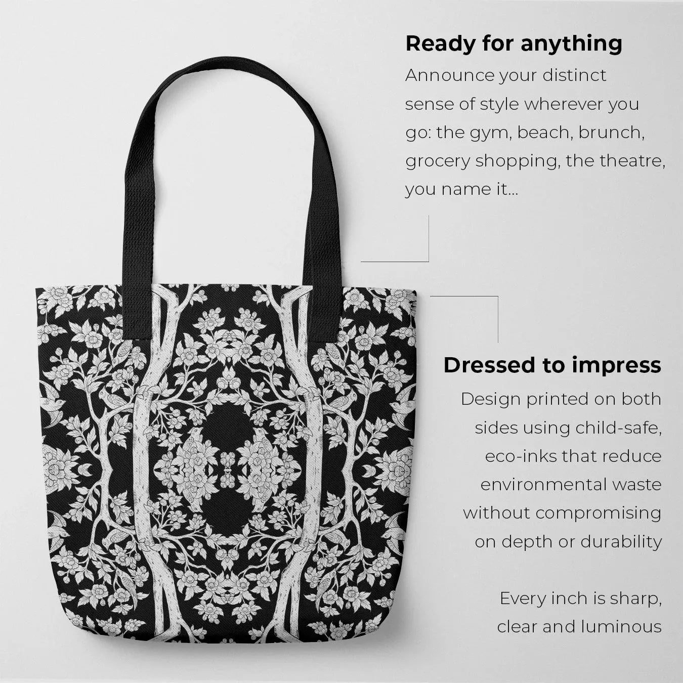 Aviary Tote - Raven Black Bird Pattern Shopping Tote