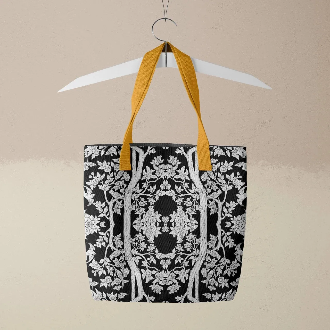 Aviary Tote - Raven Black Bird Pattern Shopping Tote