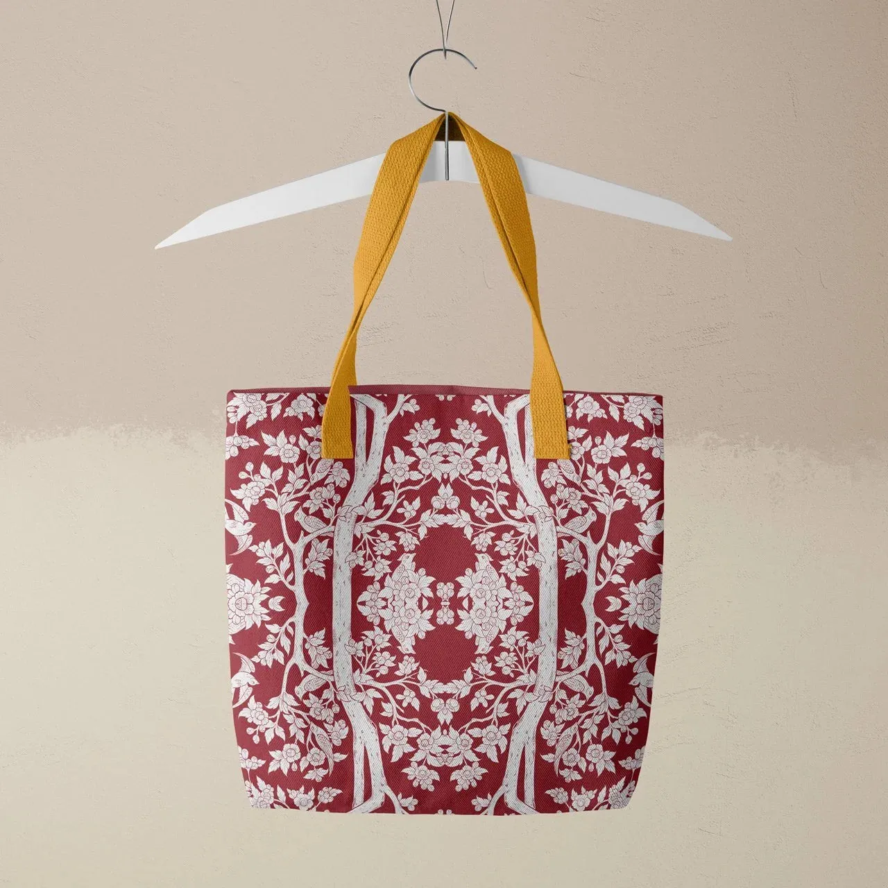 Aviary Tote - Rosella Red Bird Pattern Shopping Tote