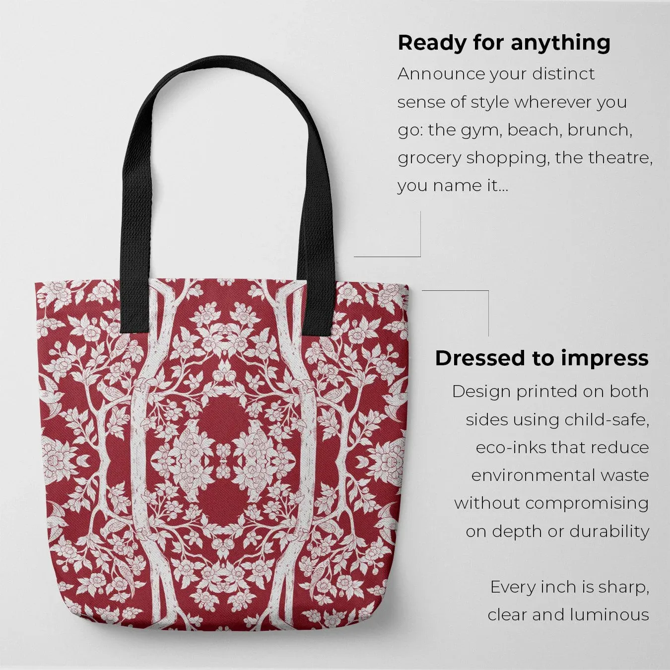 Aviary Tote - Rosella Red Bird Pattern Shopping Tote