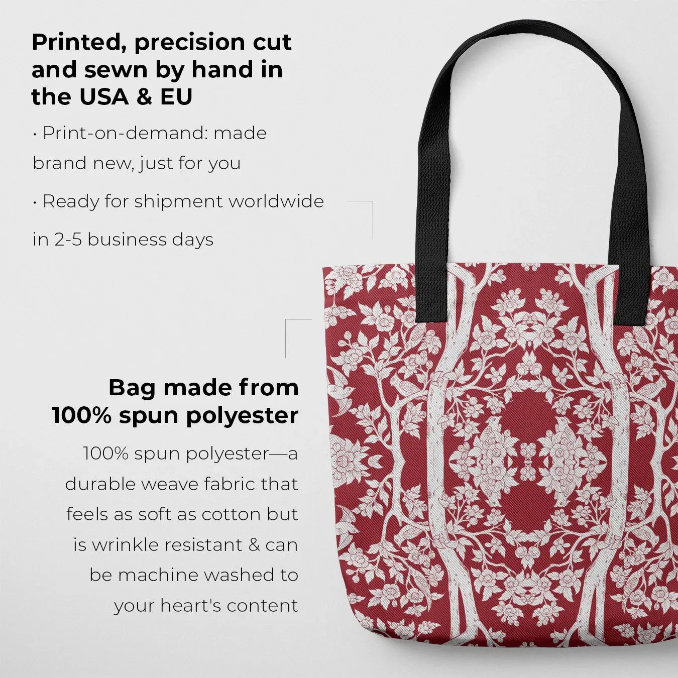 Aviary Tote - Rosella Red Bird Pattern Shopping Tote