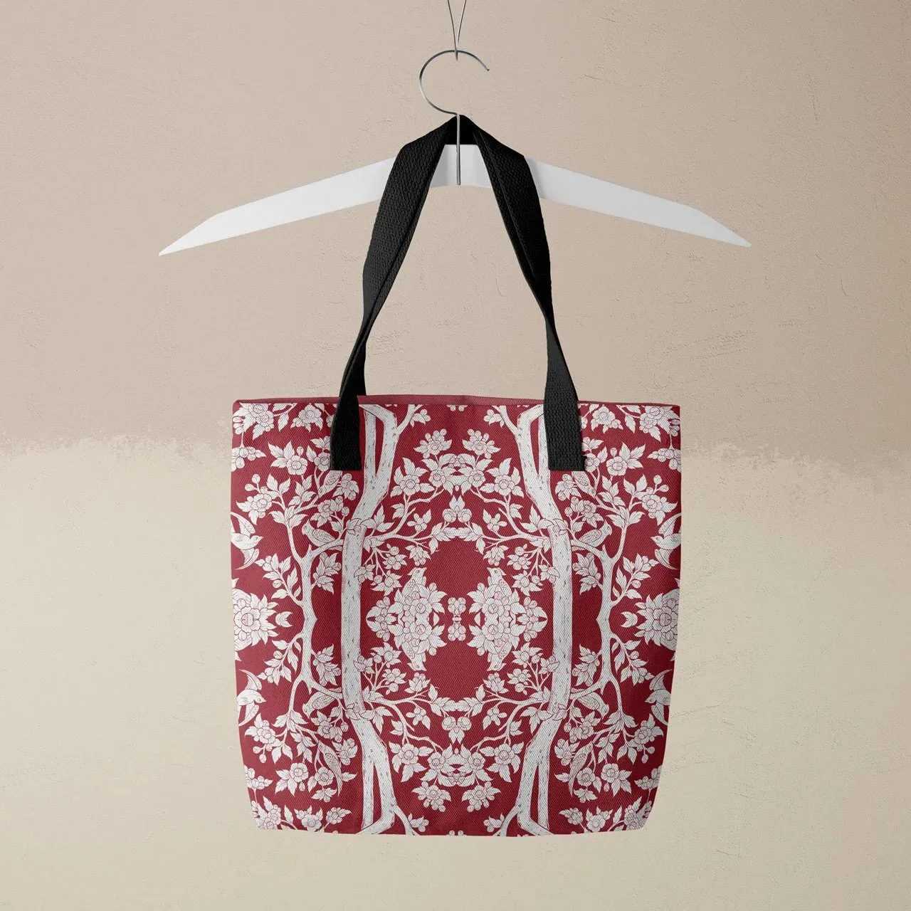 Aviary Tote - Rosella Red Bird Pattern Shopping Tote