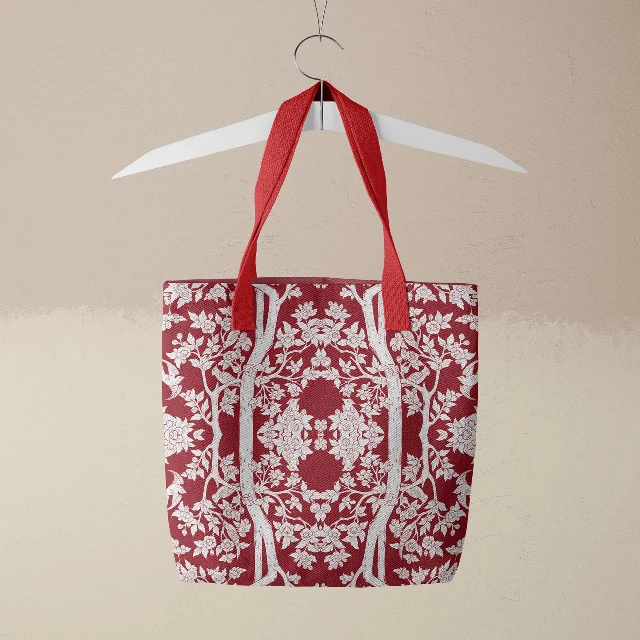 Aviary Tote - Rosella Red Bird Pattern Shopping Tote