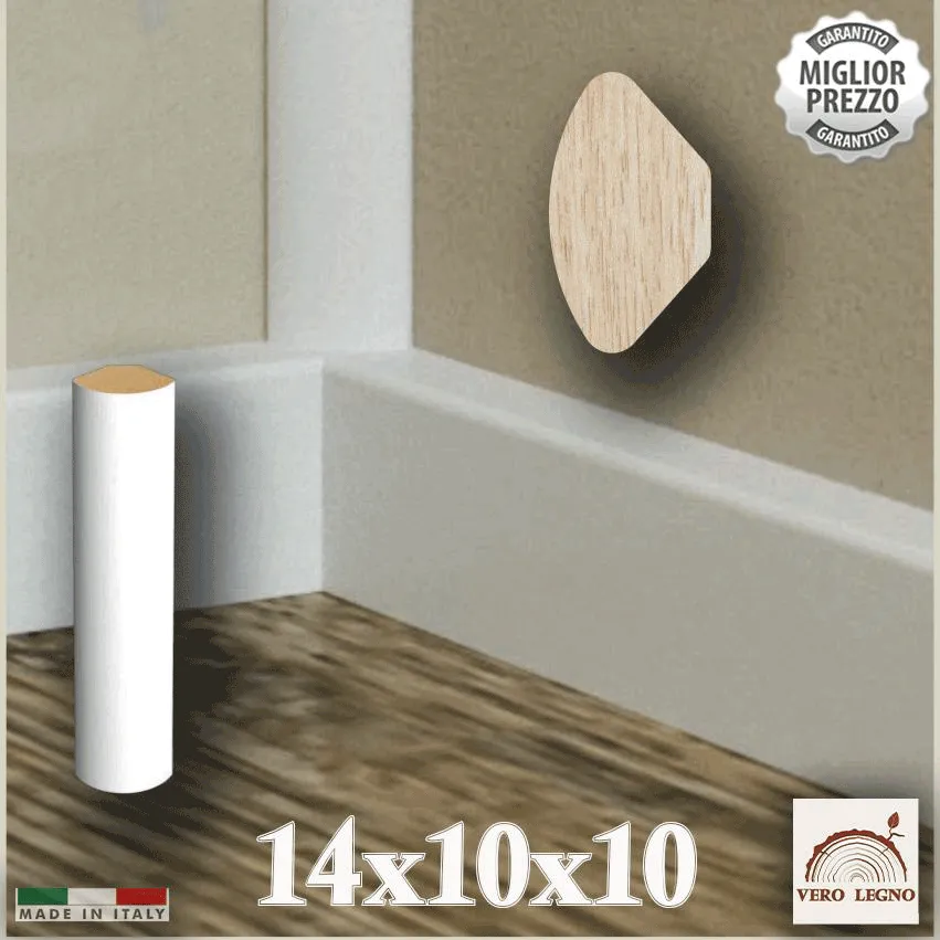 BASOLINO levangoli angolo interno legno massello Ayous 10x10x14 Laccato bianco O GREZZO