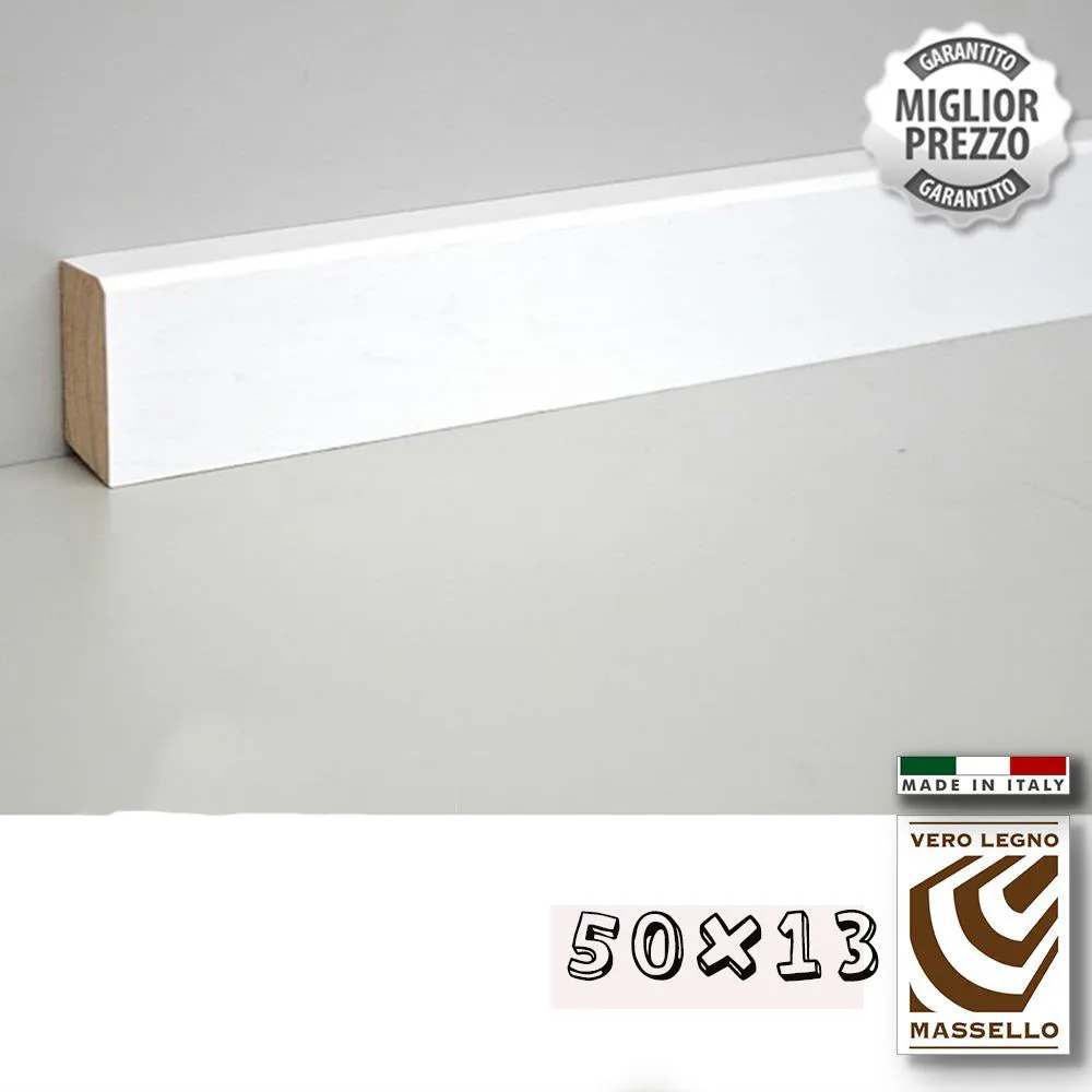 BATTISCOPA in legno ZOCCOLINO MASSELLO 50X13 Squadrato bianco (prezzo al metro lineare)