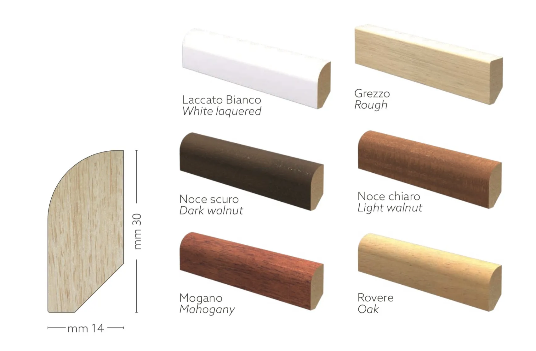 BATTISCOPA ZOCCOLINO in legno MASSELLO Moderno squadrato 30X14 (prezzo al metro lineare)