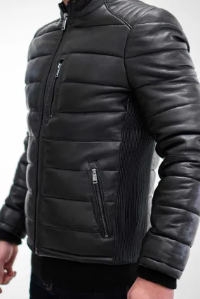 Blouson en cuir matelassé noir "Doute"