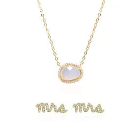 Bride Moonstone Gift Set | Earrings & Necklace | 18k Gold Plated