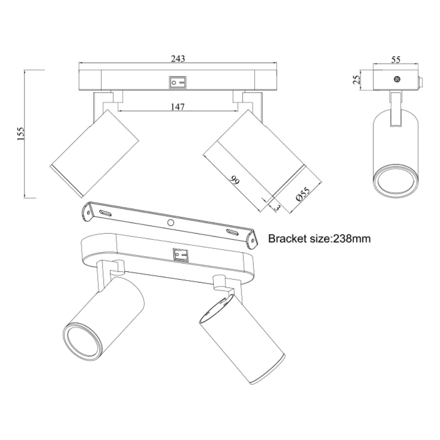 Modern 2-Light Adjustable Hake Spotlight