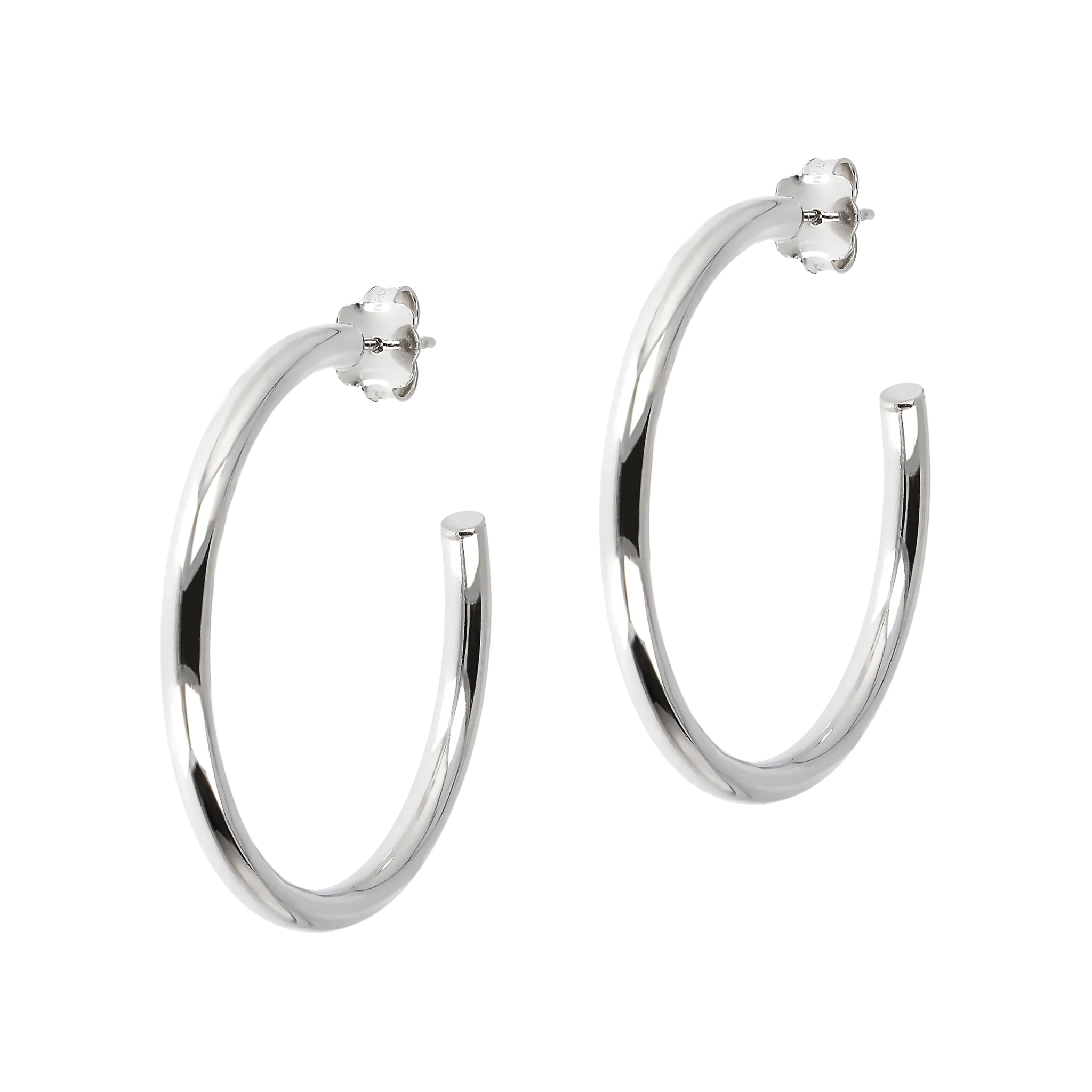 Italian Sterling Silver 1-1/2" Polished Hoop Earrings