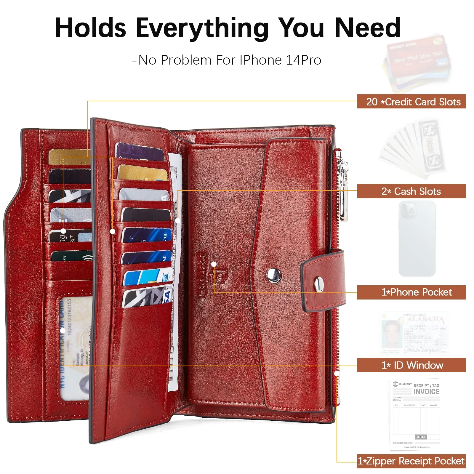 Lnna Genuine Leather RFID Wallets With Checkbooks —  Cash Clutch