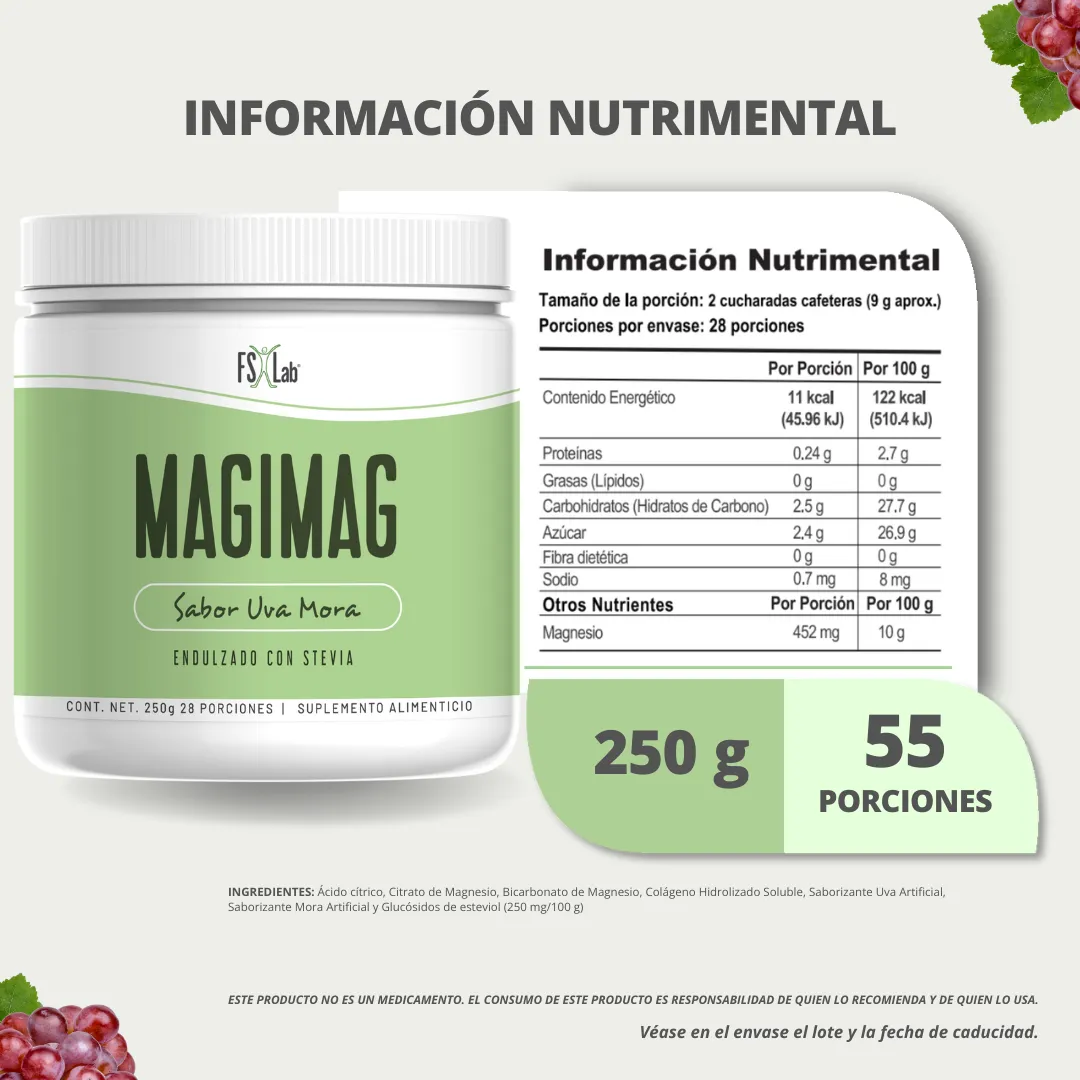 MagiMag sabor uva-mora (250g de Citrato de Magnesio en polvo para tomar con agua)