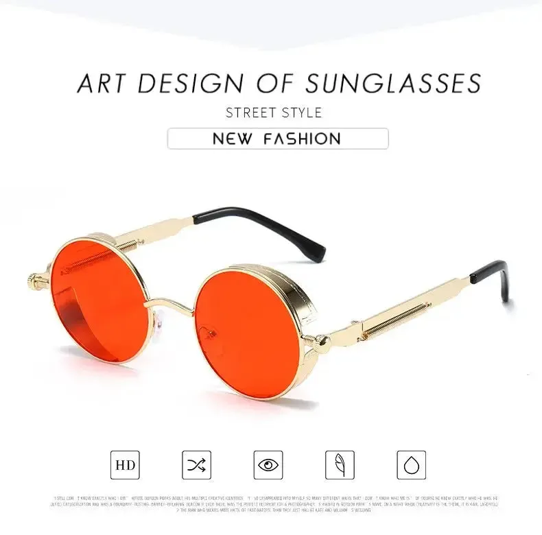 Metal Steampunk Sunglasses Men Women Fashion Round Glasses Brand Designer Vintage Sun Glasses High Quality Oculos de sol 2021