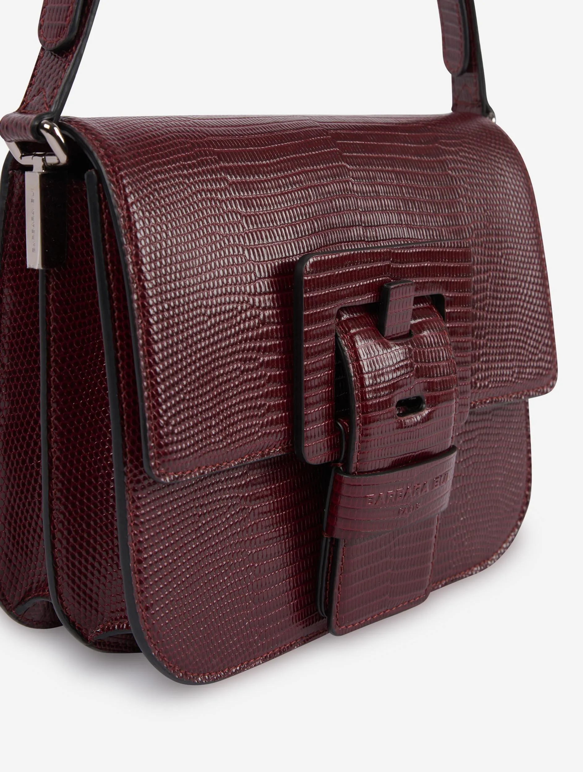 Sac "Touch Me" en cuir gaufré lézard bordeaux