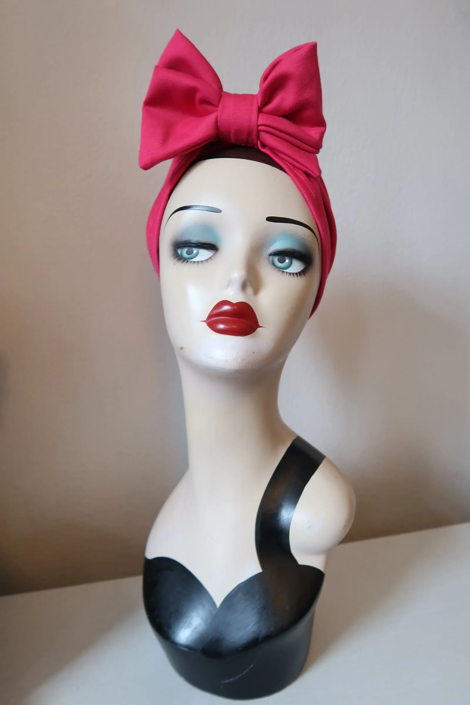 SALE ITEM: BOW KNOT Hot Pink (Full Coverage) 1940s Style Pre-tied Turban