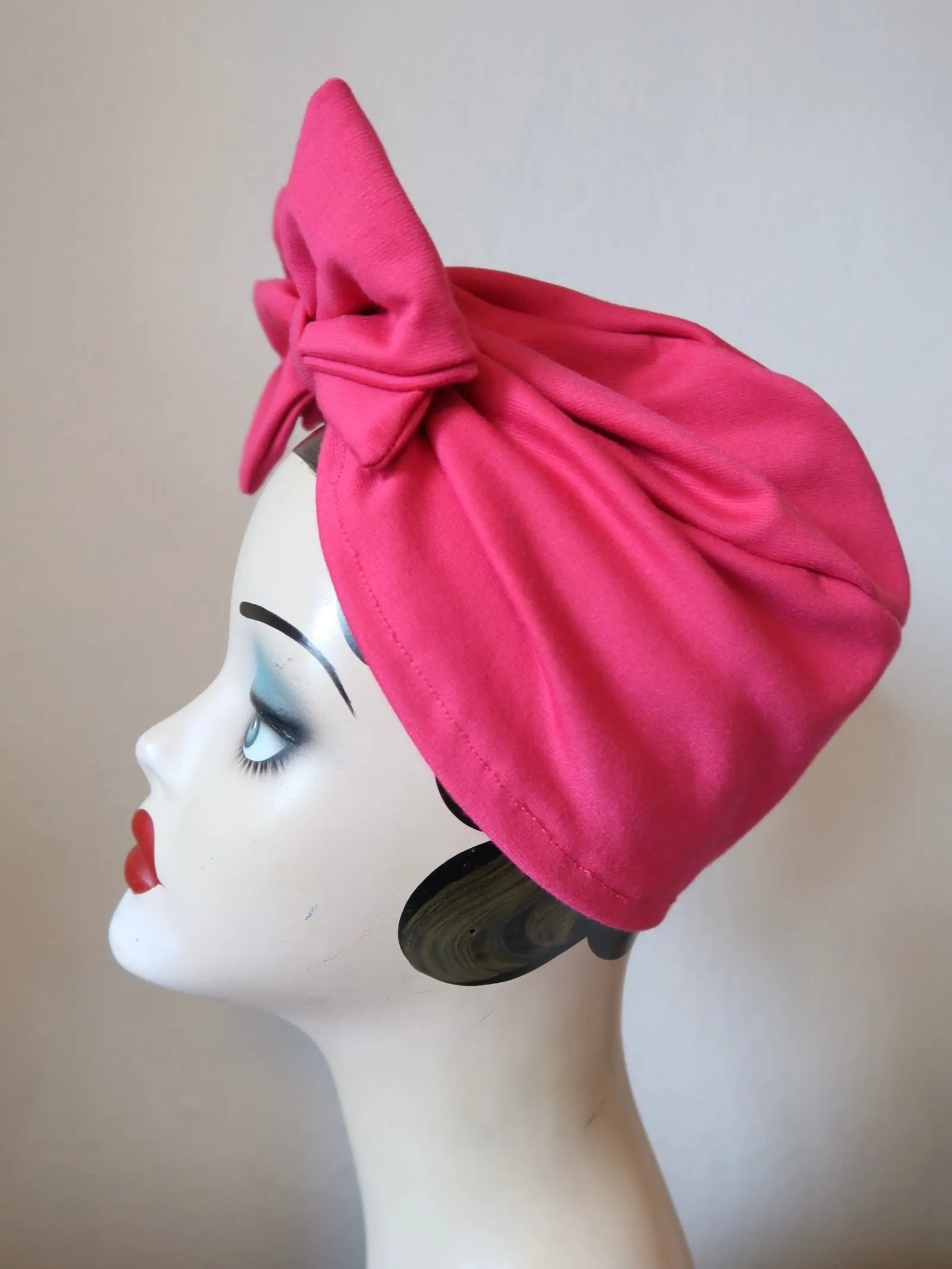 SALE ITEM: BOW KNOT Hot Pink (Full Coverage) 1940s Style Pre-tied Turban