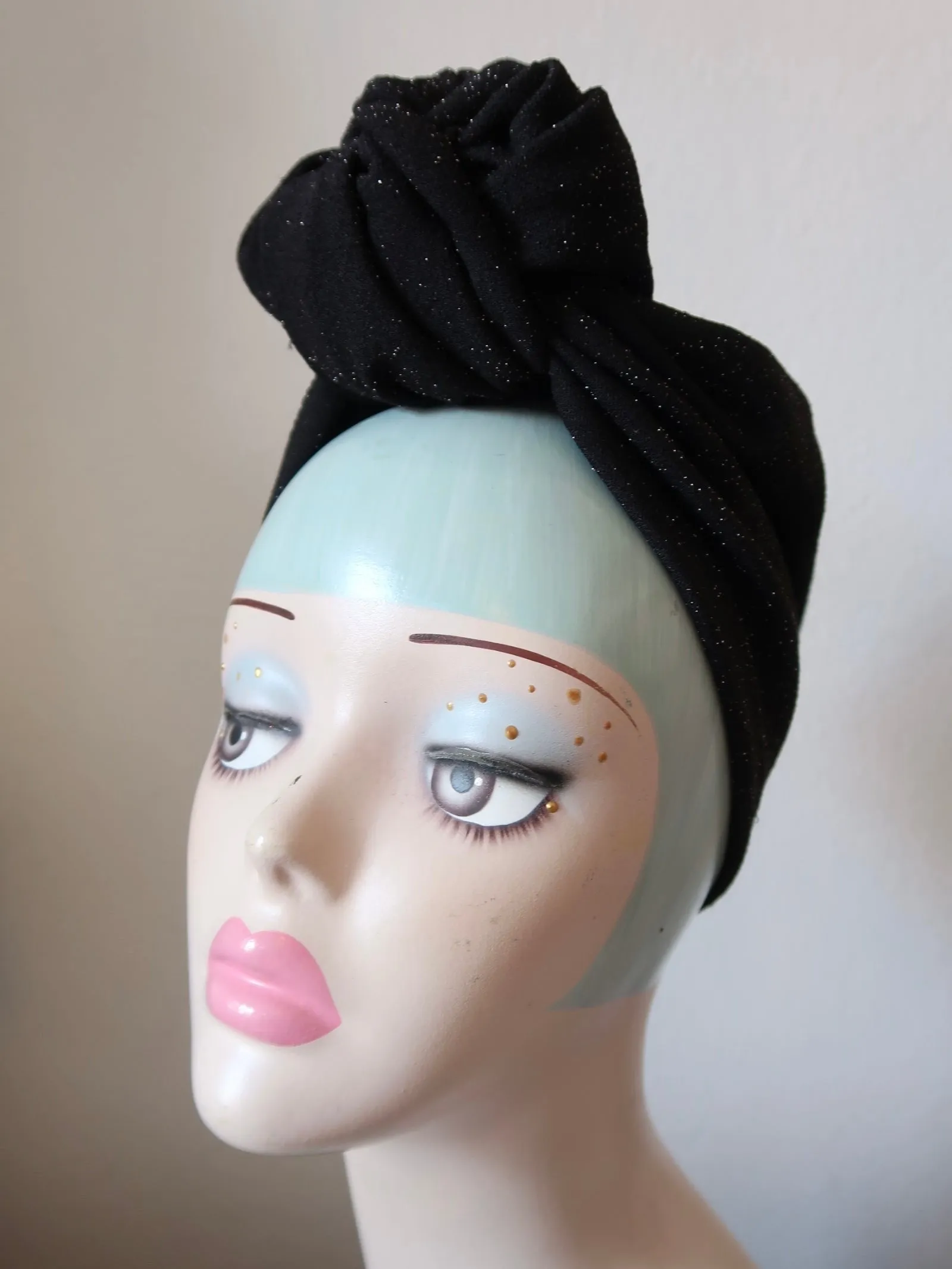 SMALL KNOT Black Sparkle (Full Coverage) 1940s Style Pre-tied Turban🎃