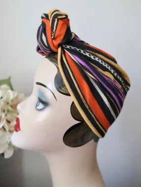 SMALL KNOT Bright Stripes (Full Coverage) 1940s Style Pre-tied Turban