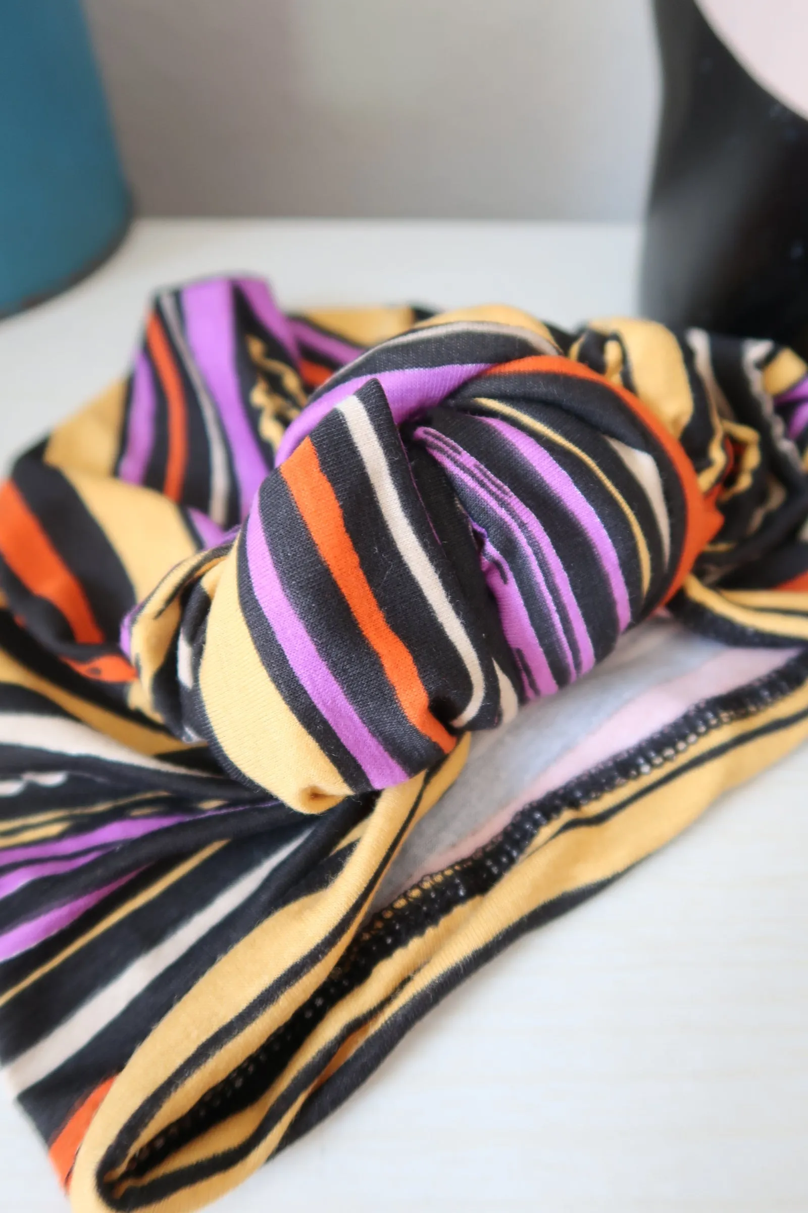 SMALL KNOT Bright Stripes (Full Coverage) 1940s Style Pre-tied Turban